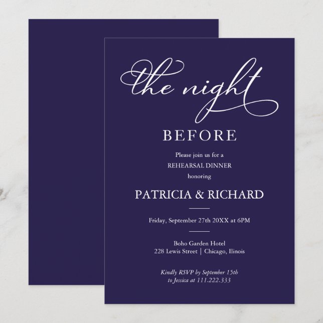 Convites A Noite Antes Do Janto De Ensaio Azul Com Marinho (Frente/Verso)