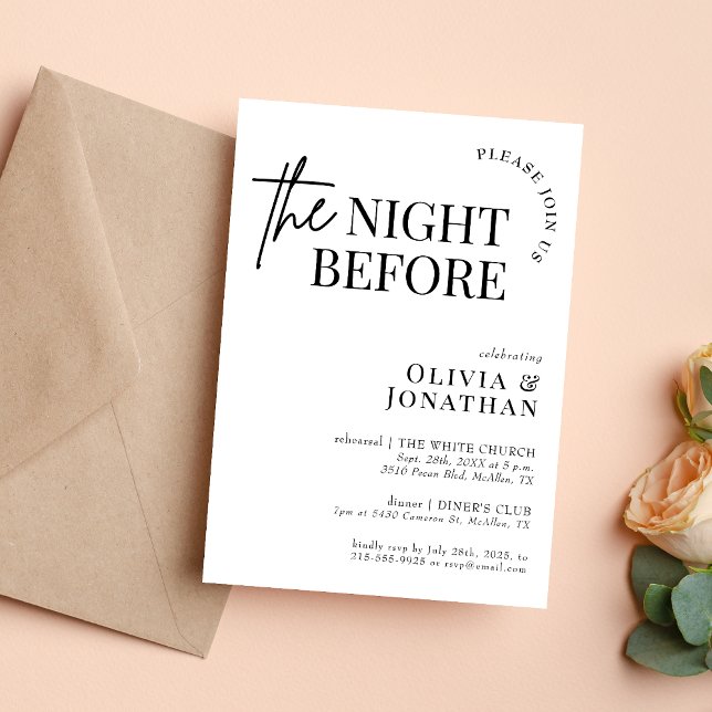 Convites A noite antes do Janto de ensaio preto e branco (Criador carregado)