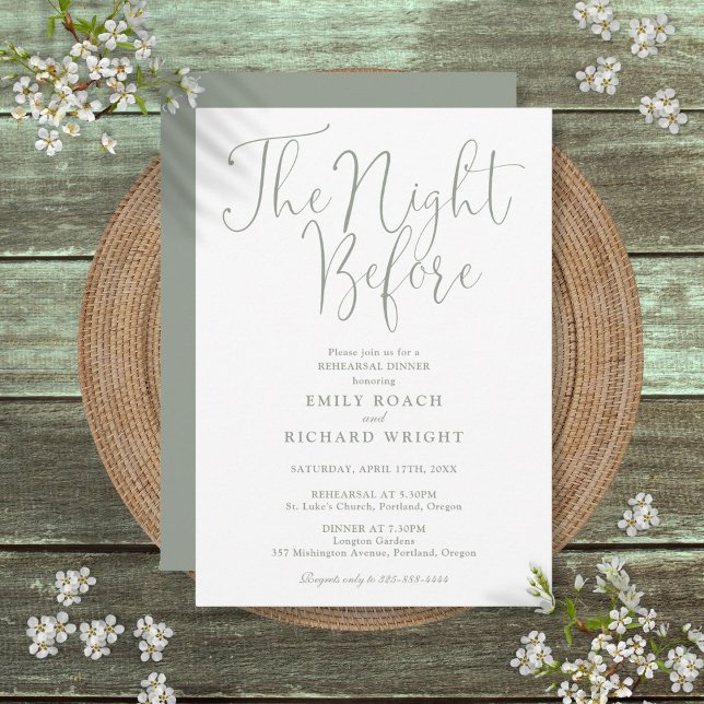Convites A Noite Antes Do Janto De Ensaio Sage Green (The Night Before Rehearsal Dinner Sage Green Invitation)