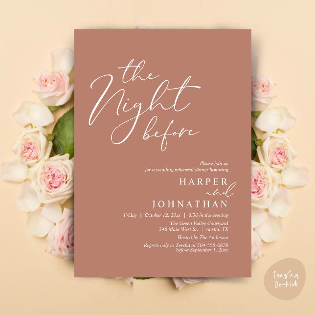 Convites A Noite Antes do Janto Romântico de Ensaio De Casa (The Night Before Romantic Wedding Rehearsal Dinner Modern Invites Card PDF Terracotta Earthy Brown)