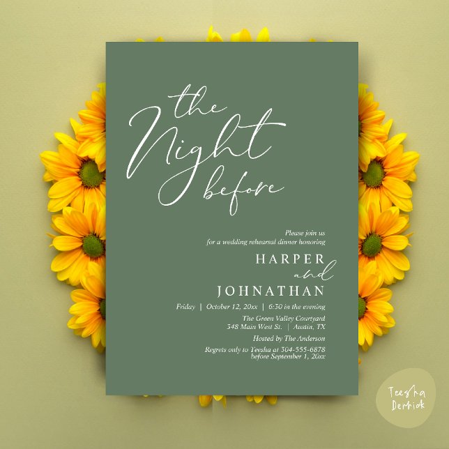 Convites A Noite Antes do Janto Romântico de Ensaio De Casa (The Night Before Romantic Wedding Rehearsal Dinner Modern Invitation Card PDF Sage Green)