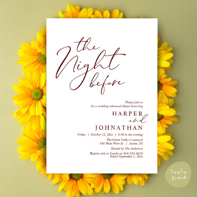 Convites A Noite Antes do Janto Romântico de Ensaio De Casa (The Night Before Romantic Wedding Rehearsal Dinner Modern Invites Card PDF Burgundy Wine Red)