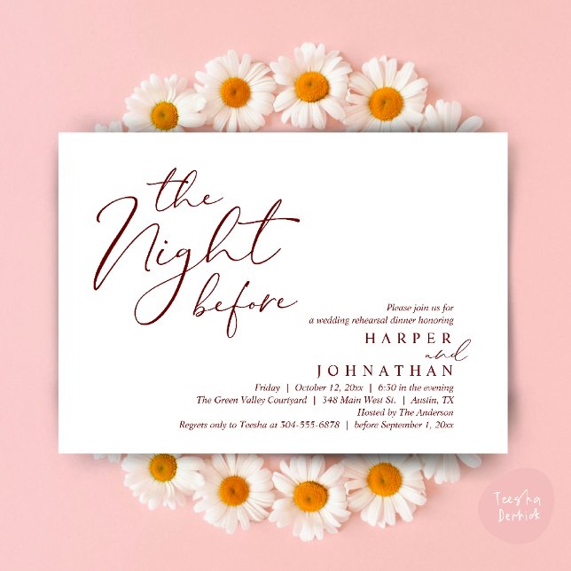 Convites A Noite Antes do Janto Romântico de Ensaio De Casa (The Night Before Romantic Wedding Rehearsal Dinner Modern Invites Card PDF Burgundy Wine Red)