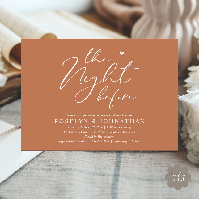 Convites A Noite Antes do Janto Romântico de Ensaio De Casa (The Night Before Romantic Wedding Rehearsal Dinner Little heart Invitation Card PDF Copper Brown)