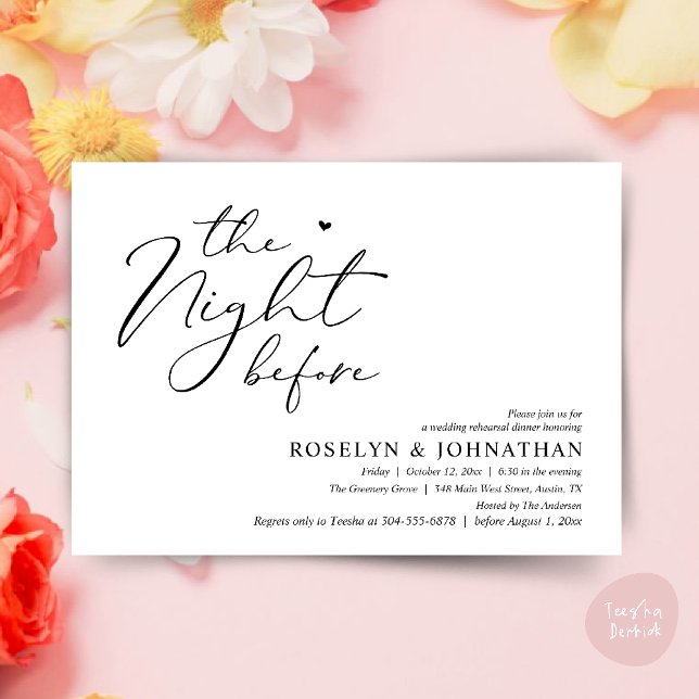 Convites A Noite Antes do Janto Romântico de Ensaio De Casa (The Night Before Romantic Wedding Rehearsal Dinner Little heart Invitation Card PDF White Black)