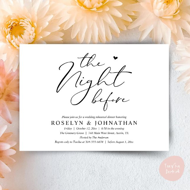 Convites A Noite Antes do Janto Romântico de Ensaio De Casa (The Night Before Romantic Wedding Rehearsal Dinner Little heart Invitation Card PDF White Black)