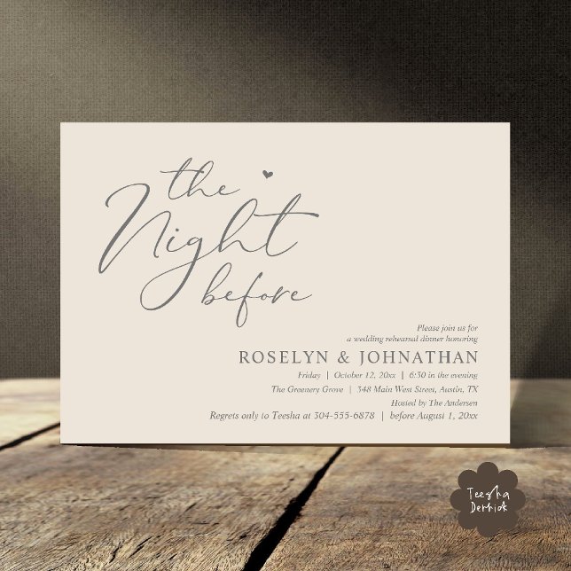 Convites A Noite Antes do Janto Romântico de Ensaio De Casa (The Night Before Romantic Wedding Rehearsal Dinner Little heart Invitation Card PDF Cream Grey)