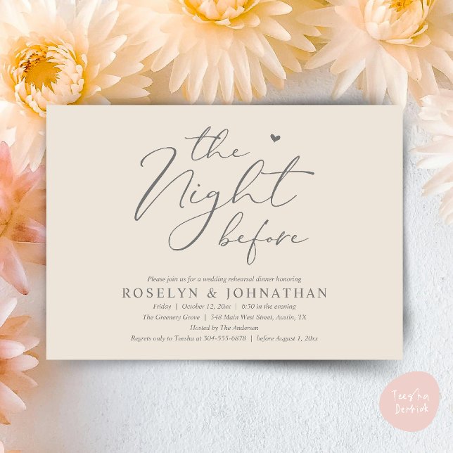 Convites A Noite Antes do Janto Romântico de Ensaio De Casa (The Night Before Romantic Wedding Rehearsal Dinner Little heart Invitation Card PDF Cream Grey)