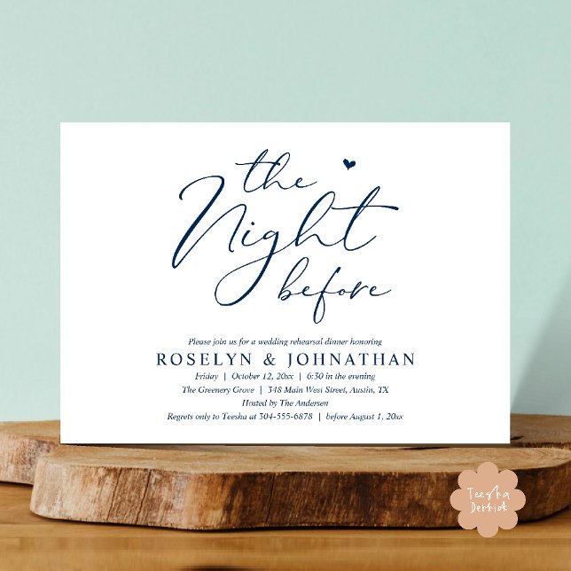 Convites A Noite Antes do Janto Romântico de Ensaio De Casa (The Night Before Romantic Wedding Rehearsal Dinner Little heart Invitation Card PDF Navy Blue)