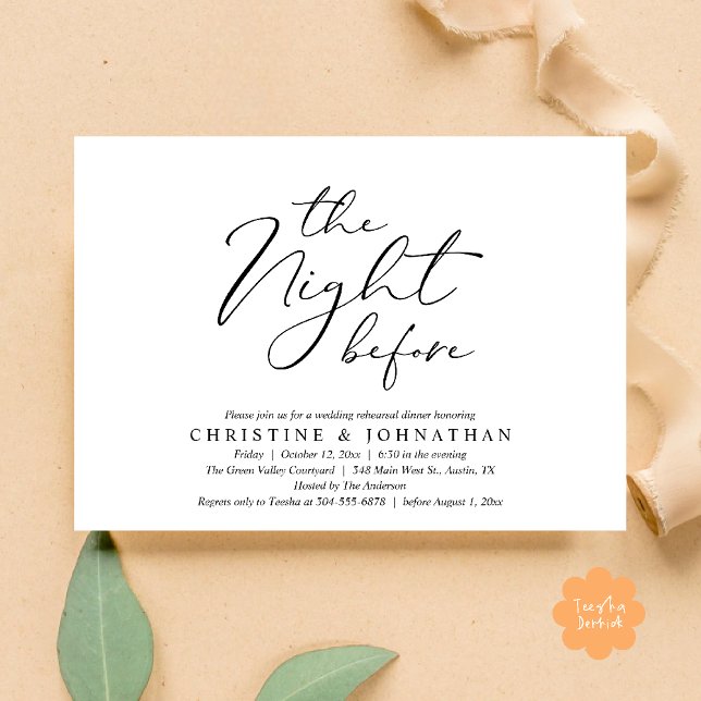 Convites A Noite Antes do Janto Romântico de Ensaio De Casa (The Night Before Romantic Wedding Modern Rehearsal Dinner Invites Card Hosted Parents Black White)