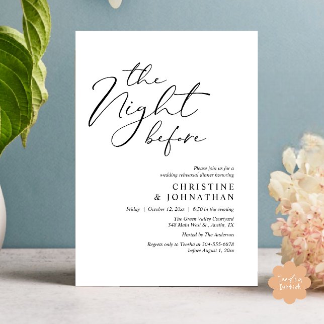 Convites A Noite Antes do Janto Romântico de Ensaio De Casa (The Night Before Romantic Wedding Modern Rehearsal Dinner Invites Card Hosted Parents Black White)