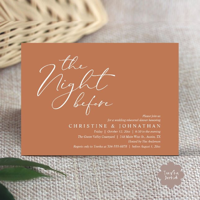 Convites A Noite Antes do Janto Romântico de Ensaio De Casa (The Night Before Romantic Wedding Modern Rehearsal Dinner Invites Card Hosted Parents Copper Brown)