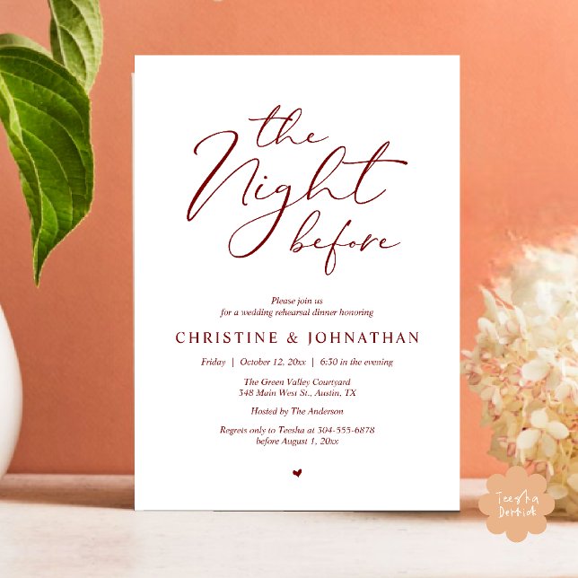 Convites A Noite Antes do Janto Romântico de Ensaio De Casa (The Night Before Romantic Wedding Modern Rehearsal Dinner Invites Card Hosted Parents Red Wine)