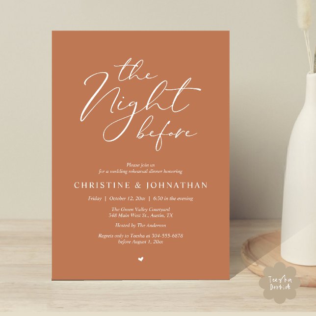 Convites A Noite Antes do Janto Romântico de Ensaio De Casa (The Night Before Romantic Wedding Modern Rehearsal Dinner Invites Card Hosted Parents Copper Brown)