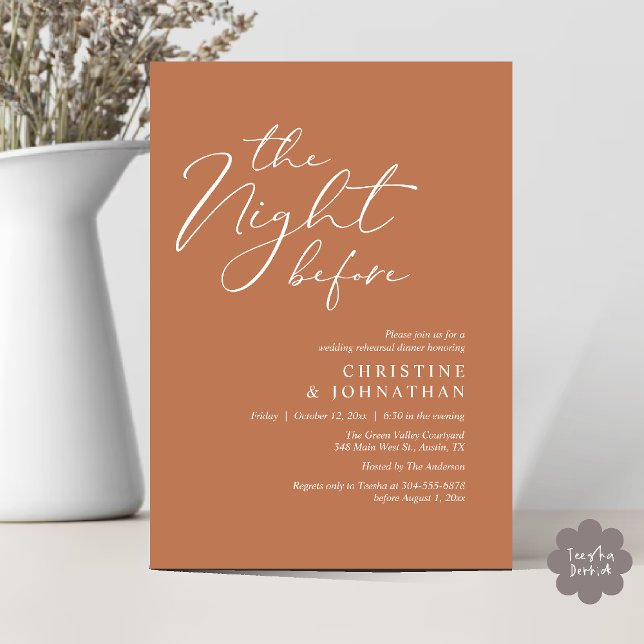 Convites A Noite Antes do Janto Romântico de Ensaio De Casa (The Night Before Romantic Wedding Modern Rehearsal Dinner Invites Card Hosted Parents Copper Brown)