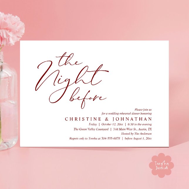Convites A Noite Antes do Janto Romântico de Ensaio De Casa (The Night Before Romantic Wedding Modern Rehearsal Dinner Invites Card Hosted Parents Red Wine)