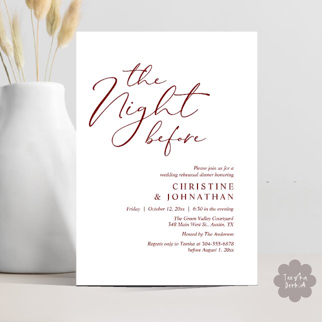 Convites A Noite Antes do Janto Romântico de Ensaio De Casa (The Night Before Romantic Wedding Modern Rehearsal Dinner Invites Card Hosted Parents Red Wine)
