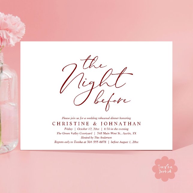 Convites A Noite Antes do Janto Romântico de Ensaio De Casa (The Night Before Romantic Wedding Modern Rehearsal Dinner Invites Card Hosted Parents Red Wine)