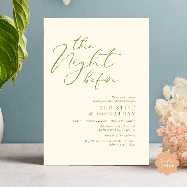 Convites A Noite Antes do Janto Romântico de Ensaio De Casa (The Night Before Romantic Wedding Modern Rehearsal Dinner Invites Card Hosted Parents Yellow Gold)