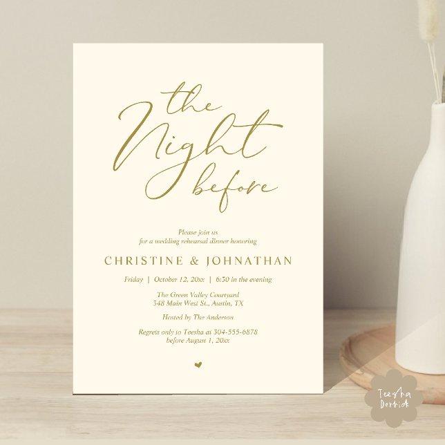 Convites A Noite Antes do Janto Romântico de Ensaio De Casa (The Night Before Romantic Wedding Modern Rehearsal Dinner Invites Card Hosted Parents Yellow Gold)