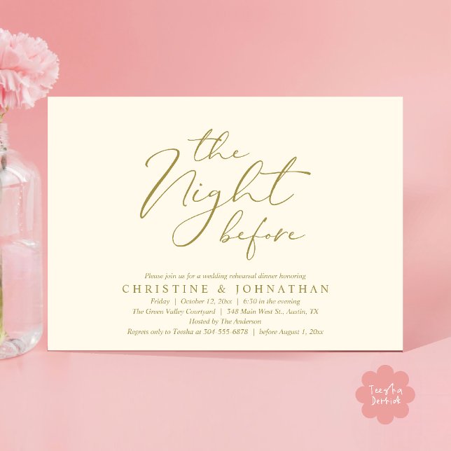 Convites A Noite Antes do Janto Romântico de Ensaio De Casa (The Night Before Romantic Wedding Modern Rehearsal Dinner Invites Card Hosted Parents Yellow Gold)