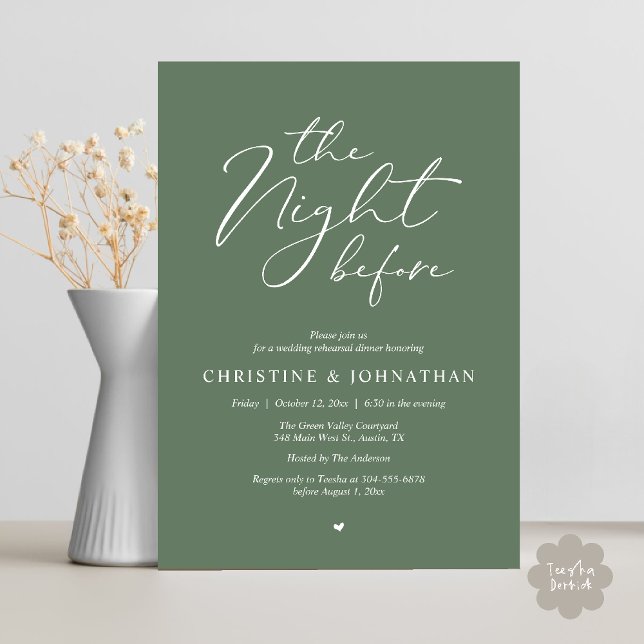 Convites A Noite Antes do Janto Romântico de Ensaio De Casa (The Night Before Romantic Wedding Modern Rehearsal Dinner Invites Card Hosted Parents Sage Green)