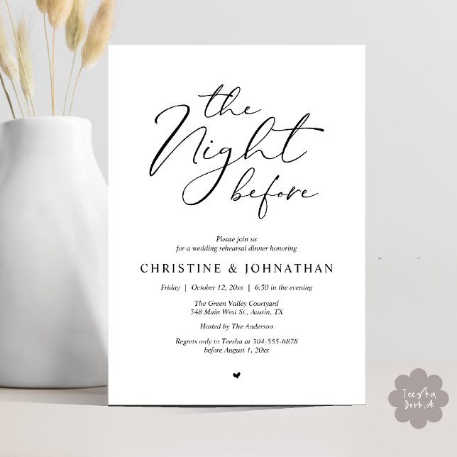 Convites A Noite Antes do Janto Romântico de Ensaio De Casa (The Night Before Romantic Wedding Modern Rehearsal Dinner Invites Card Hosted Parents Black White)