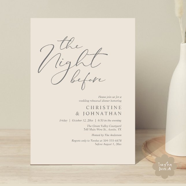 Convites A Noite Antes do Janto Romântico de Ensaio De Casa (The Night Before Romantic Wedding Modern Rehearsal Dinner Invites Card Hosted Parents Cream Grey)
