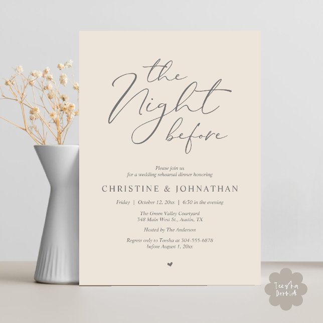 Convites A Noite Antes do Janto Romântico de Ensaio De Casa (The Night Before Romantic Wedding Modern Rehearsal Dinner Invites Card Hosted Parents Cream Grey)