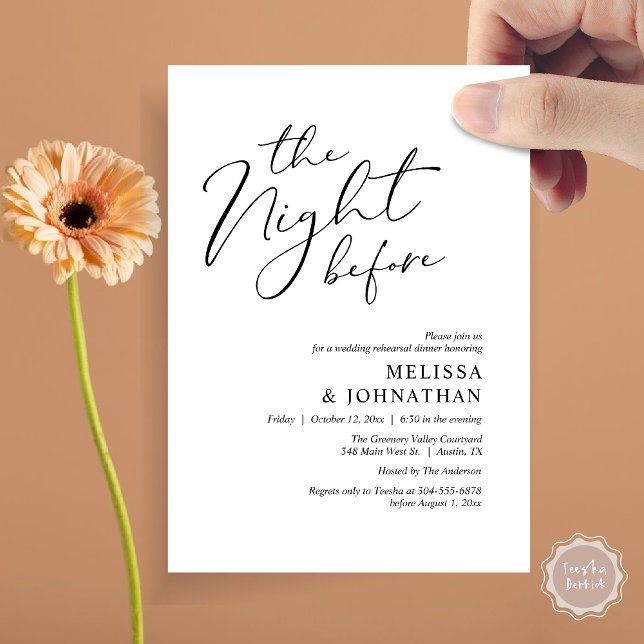 Convites A Noite Antes do Janto Romântico de Ensaio De Casa (The Night Before Romantic Modern Wedding Rehearsal Dinner Aesthetic Invites Card PDF Black White)