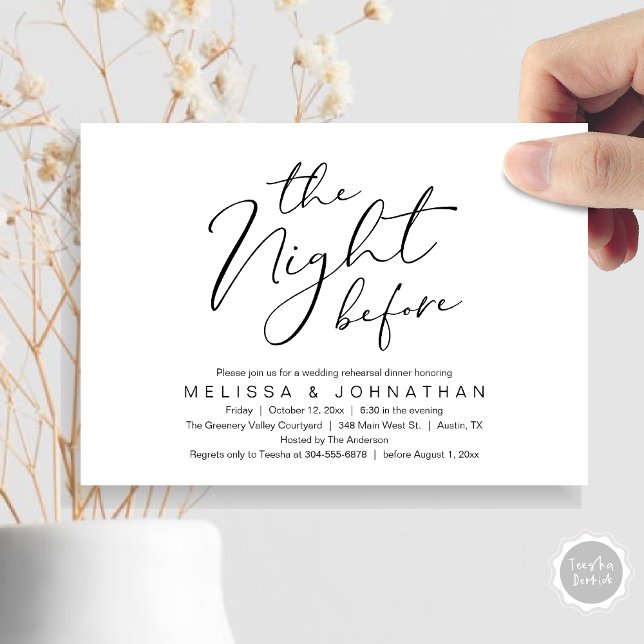 Convites A Noite Antes do Janto Romântico de Ensaio De Casa (The Night Before Romantic Modern Wedding Rehearsal Dinner Aesthetic Invites Card PDF Black White)