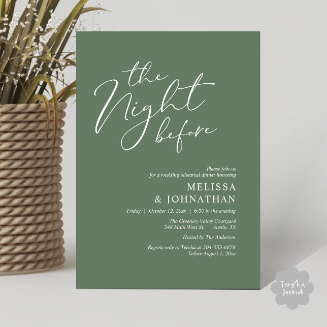 Convites A Noite Antes do Janto Romântico de Ensaio De Casa (The Night Before Romantic Modern Wedding Rehearsal Dinner Aesthetic Invites PDF Classy Sage Green)