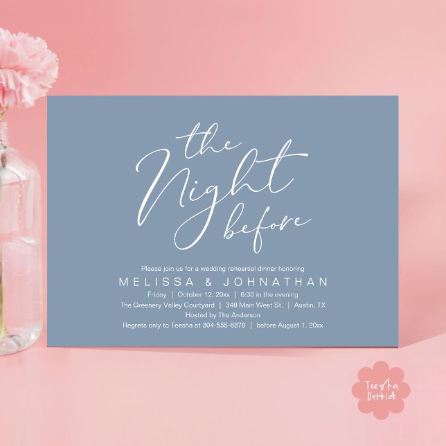 Convites A Noite Antes do Janto Romântico de Ensaio De Casa (The Night Before Romantic Modern Wedding Rehearsal Dinner Aesthetic Invites PDF Classy Dusty Blue)