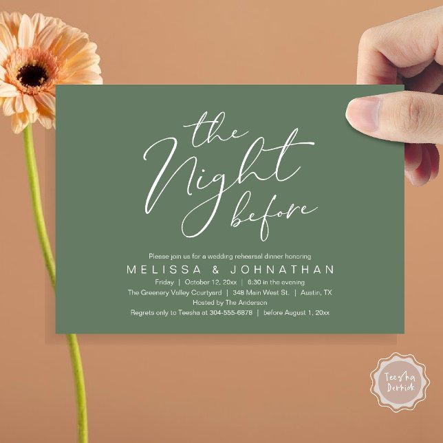 Convites A Noite Antes do Janto Romântico de Ensaio De Casa (The Night Before Romantic Modern Wedding Rehearsal Dinner Aesthetic Invites PDF Classy Sage Green)