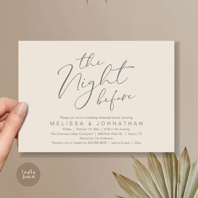 Convites A Noite Antes do Janto Romântico de Ensaio De Casa (The Night Before Romantic Modern Wedding Rehearsal Dinner Aesthetic Invites PDF Classy Cream Grey)