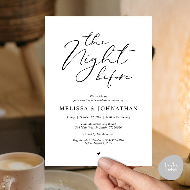 Convites A Noite Antes do Janto Romântico de Ensaio De Casa (Classy Romance, The Night Before Wedding Rehearsal Dinner Invitation Card, PDF, in Black and White)
