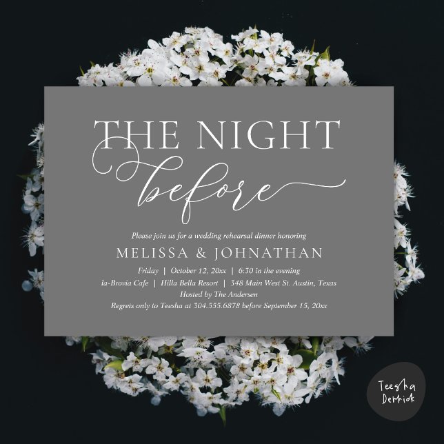 Convites A Noite Antes do Janto Romântico de Ensaio De Casa (The Night Before, Romantic Wedding Rehearsal Dinner Invitation Card, PDF, Dark Grey)