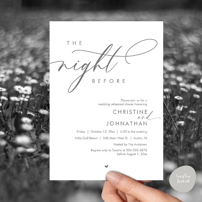 Convites A Noite Antes do Janto Romântico de Ensaio De Casa (Modern Romantic The Night Before, Wedding Rehearsal Dinner Invitation Card, PDF, Dark Grey)
