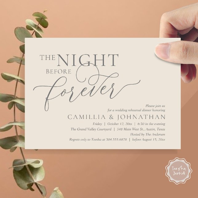Convites A Noite Antes do Para Sempre, Jantar de Ensaios do (The Night Before Forever Wedding Rehearsal Dinner Romantic Classy Invites Card PDF in Cream Grey)