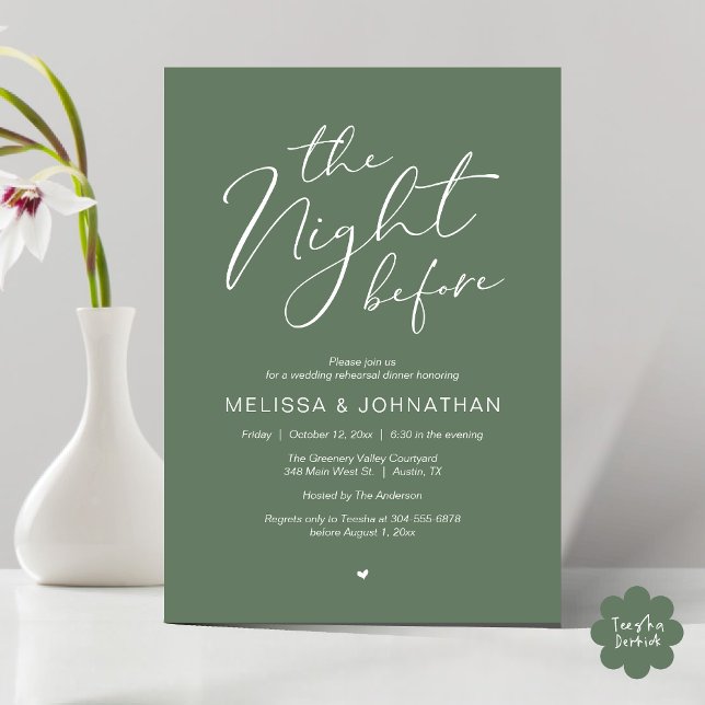 Convites A Noite Antes do Romântico Festa de Ensaio De Casa (The Night Before Romantic Modern Wedding Rehearsal Dinner Aesthetic Invites PDF Classy Sage Green)