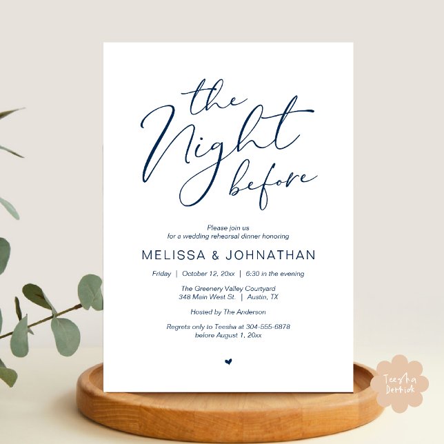 Convites A Noite Antes do Romântico Festa de Ensaio De Casa (The Night Before Romantic Modern Wedding Rehearsal Dinner Aesthetic Invites PDF Classy Navy Blue)