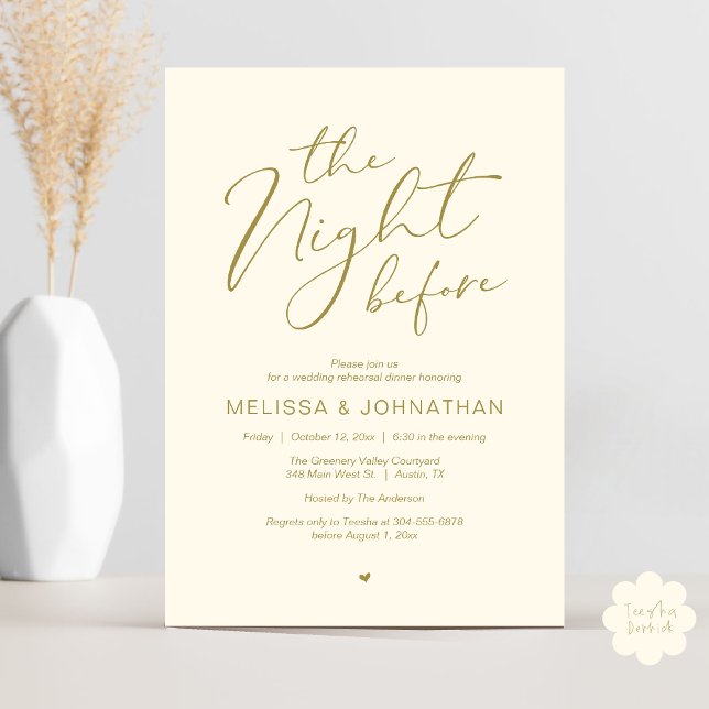 Convites A Noite Antes do Romântico Festa de Ensaio De Casa (The Night Before Romantic Modern Wedding Rehearsal Dinner Aesthetic Invites PDF Classy Yellow Gold)