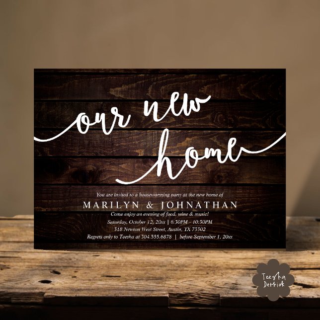 Convites A nossa nova casa, festa russa do lar (Our new home, Rustic Housewarming party Invitation Card PDF Cottage brown wood)