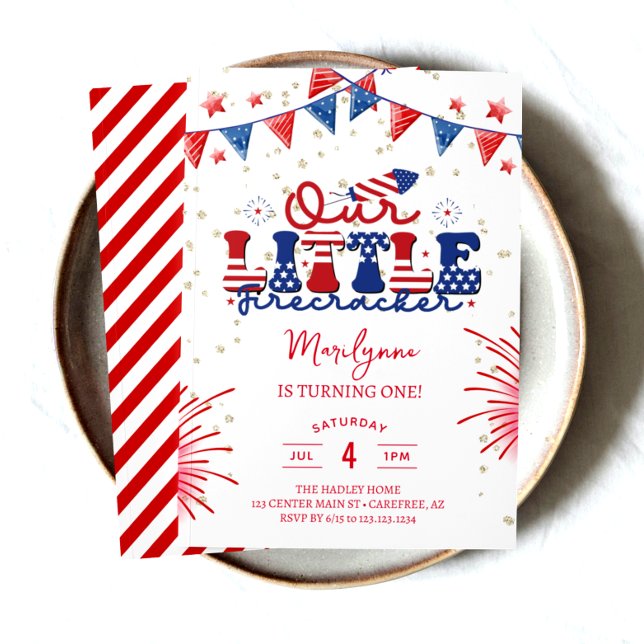 Convites A nossa pequena festa de primeiro aniversario do F (1st birthdaykids children childred white blueindependence day 4th of julysummer birthdaysfireworkspa)