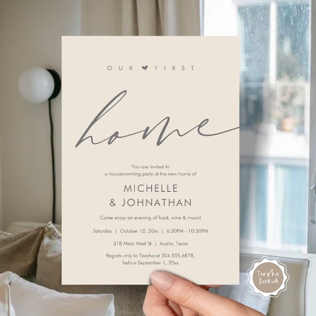 Convites A nossa primeira casa, festa do Aquecimento Domést (Our first home, Housewarming party celebration Invitation Card, in Grey Cream)