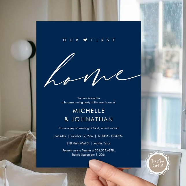 Convites A nossa primeira casa, festa do Aquecimento Domést (Our first home, Housewarming party celebration Invitation Card, in Navy Blue)