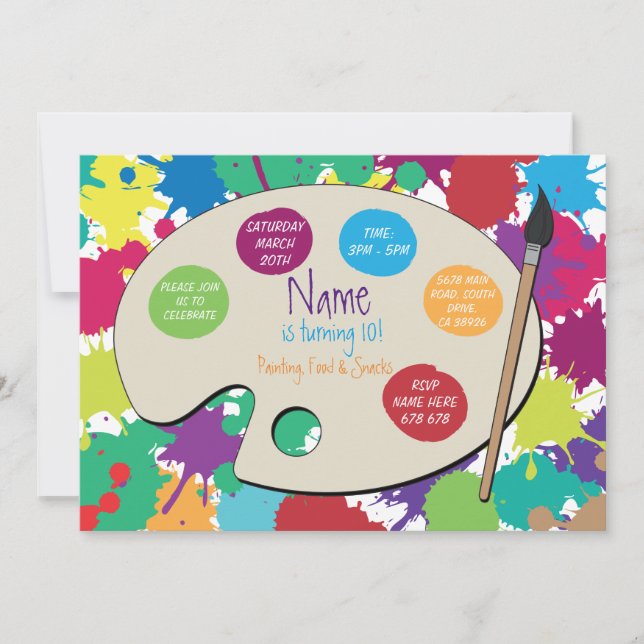 Convites A paleta da pintura do aniversário da pintura do (Frente)