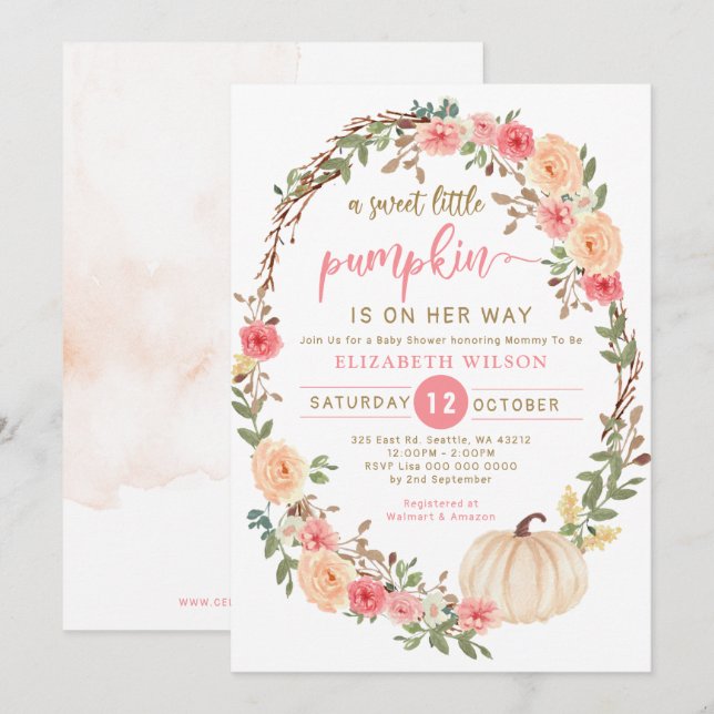 Convites a pequena abóbora está a caminho do chá de fraldas (Frente/Verso)