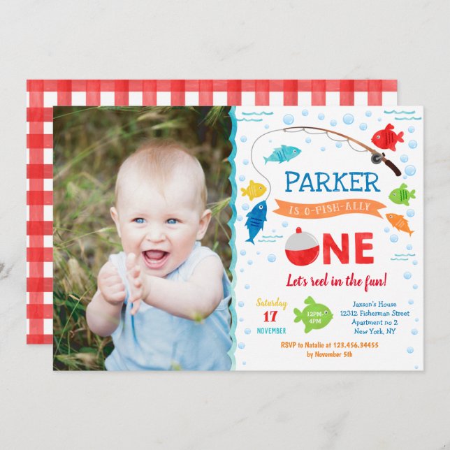 Convites à pesca de O-fish-ally 1 primeiro anivers (Frente/Verso)