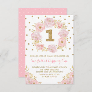 Convites Á primeira festa de aniversário floral Dourado